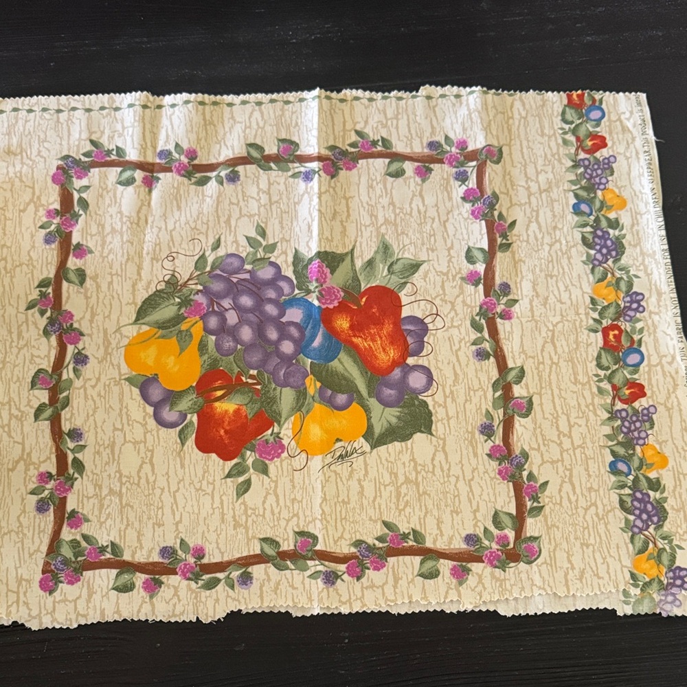 New Floral and Fruit Patterned Panel 17” x 22” great for a pillow